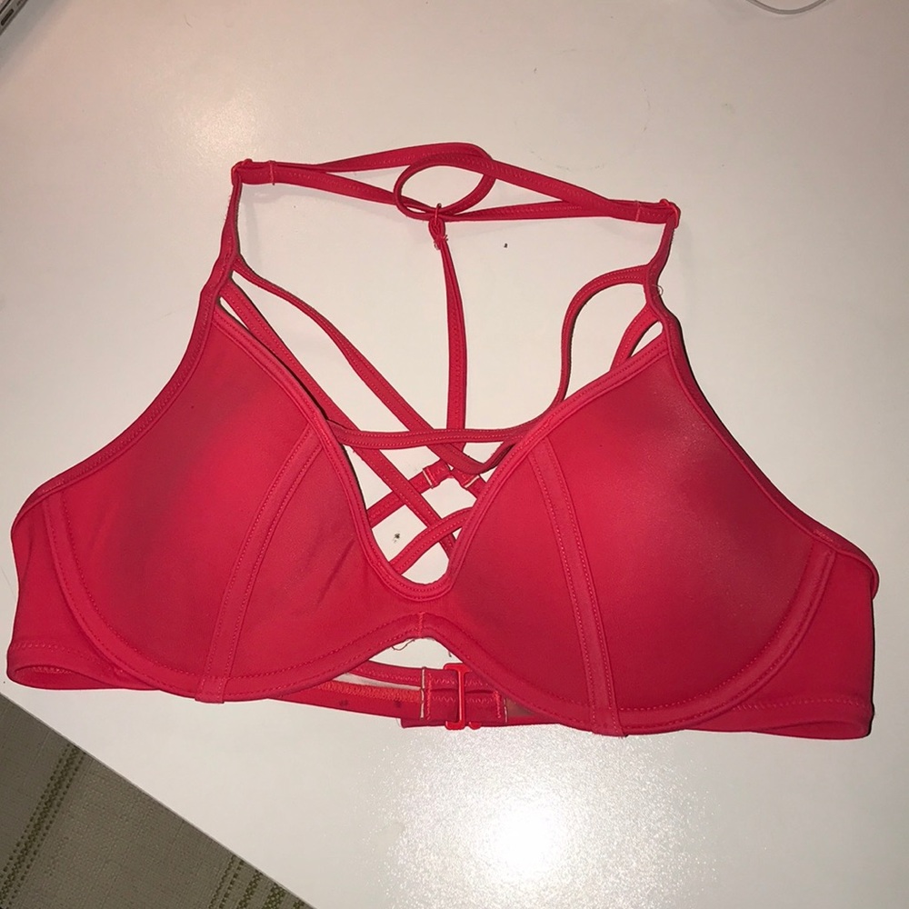 Red bikini top with cross front